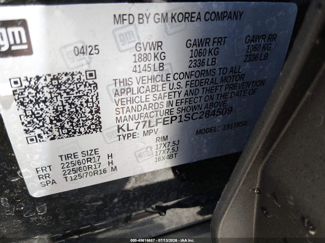 Продажа на аукционе авто 2025 Chevrolet Trax Fwd Ls, vin: KL77LFEP1SC284509, номер лота: 45616687