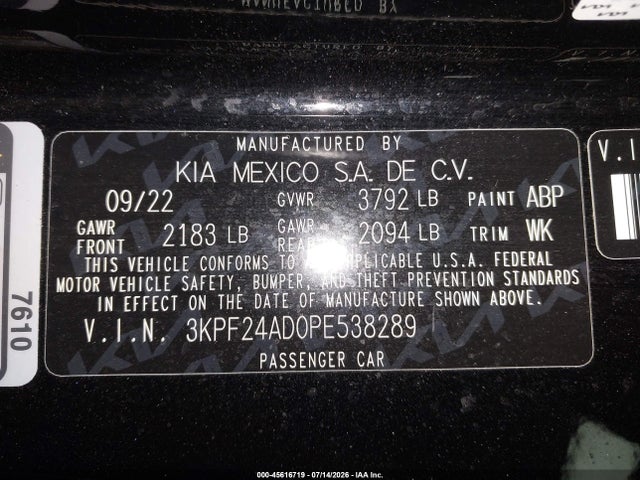 45616719 :رقم المزاد ، 3KPF24AD0PE538289 vin ، 2023 Kia Forte Lxs مزاد بيع