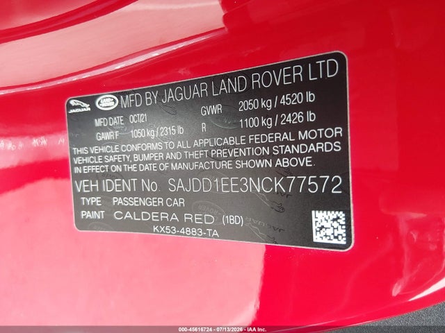 SAJDD1EE3NCK77572 Jaguar F-type P450 Rwd Automatic