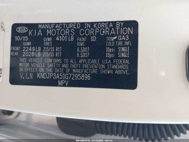 KIA SOUL + 2016 KNDJP3A51G7295896 Image 9