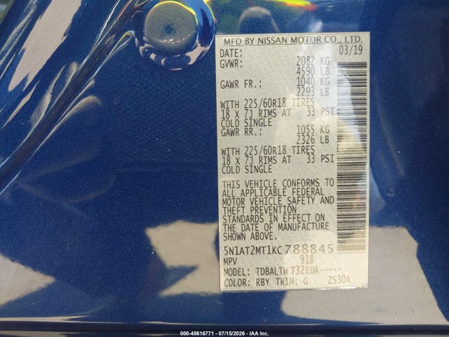 Nissan ROGUE SV 2019 5N1AT2MT1KC788845 Image 9