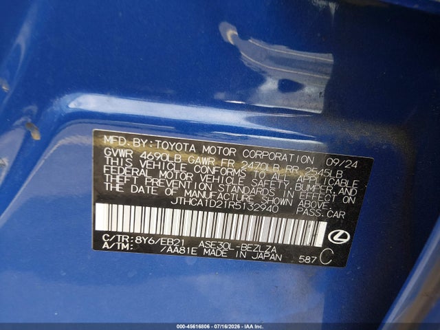 2024 Lexus Is 300 მანქანა იყიდება აუქციონზე, vin: JTHCA1D21R5132940, აუქციონის ნომერი: 45616806