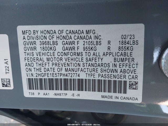 Honda CIVIC SI SEDAN 2023 2HGFE1E57PH472774 Image 9