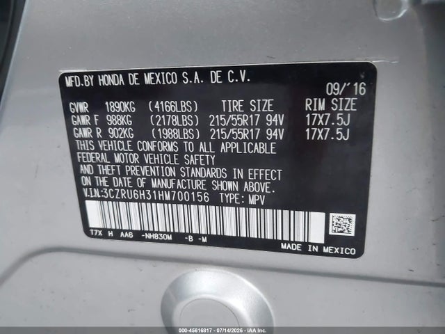 Honda HR-V LX 2017 3CZRU6H31HM700156 Image 9