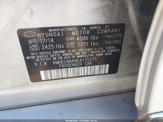 Hyundai SONATA HYBRID 2014 KMHEC4A49EA115375 Image 9