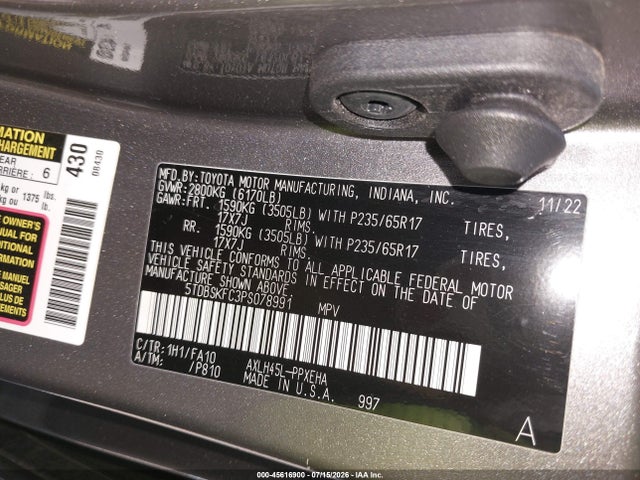 Продаж на аукціоні авто 2023 Toyota Sienna Le, vin: 5TDBSKFC3PS078991, номер лоту: 45616900