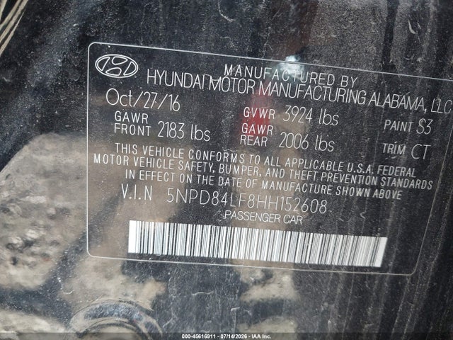 Продаж на аукціоні авто 2017 Hyundai Elantra Value Edition, vin: 5NPD84LF8HH152608, номер лоту: 45616911