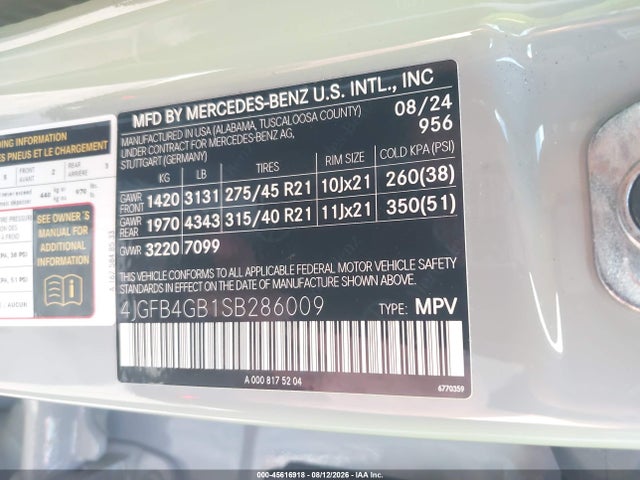 Продажа на аукционе авто 2025 Mercedes-benz Gle 450e 4matic, vin: 4JGFB4GB1SB286009, номер лота: 45616918