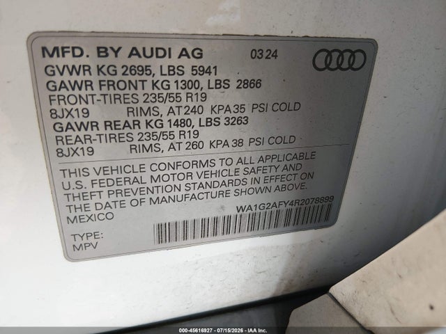 Продаж на аукціоні авто 2024 Audi Q5 Premium 55 Tfsi E S Line Quattro S Tronic, vin: WA1G2AFY4R2078899, номер лоту: 45616927