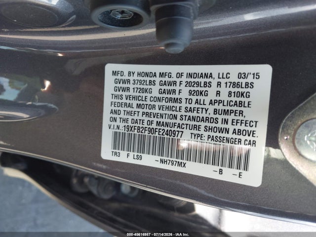 Honda Civic Ex-l 2015 19XFB2F90FE240977 Image 9