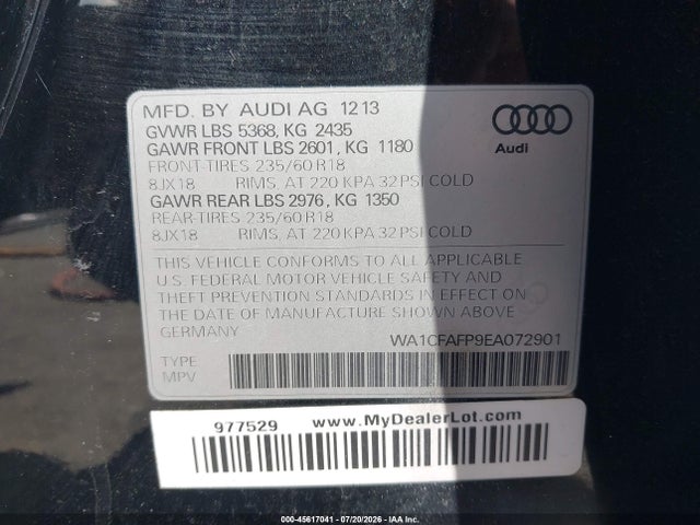 Aukcja sprzedaży 2014 Audi Q5 2.0t Premium, vin: WA1CFAFP9EA072901, numer aukcji: 45617041