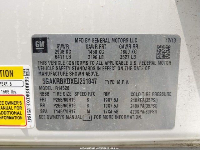 Продажа на аукционе авто 2014 Buick Enclave Leather, vin: 5GAKRBKDXEJ251847, номер лота: 45617049