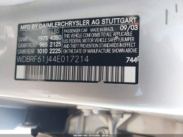 Продажа на аукционе авто 2004 Mercedes-benz C 240, vin: WDBRF61J44E017214, номер лота: 45617054