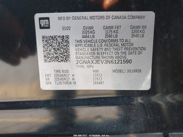 2GNAXJEV3N6121590 Chevrolet Equinox Fwd 2fl