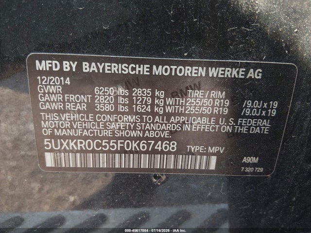 Продажа на аукционе авто 2015 Bmw X5 Xdrive35i, vin: 5UXKR0C55F0K67468, номер лота: 45617084