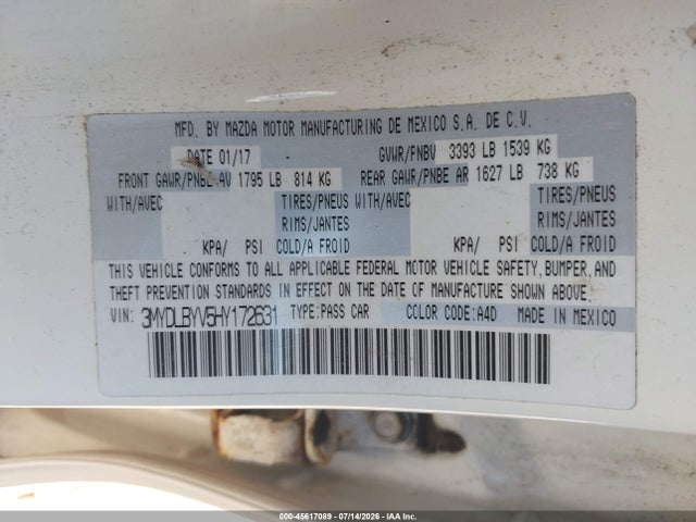 Aukcja sprzedaży 2017 Toyota Yaris Ia, vin: 3MYDLBYV5HY172631, numer aukcji: 45617089
