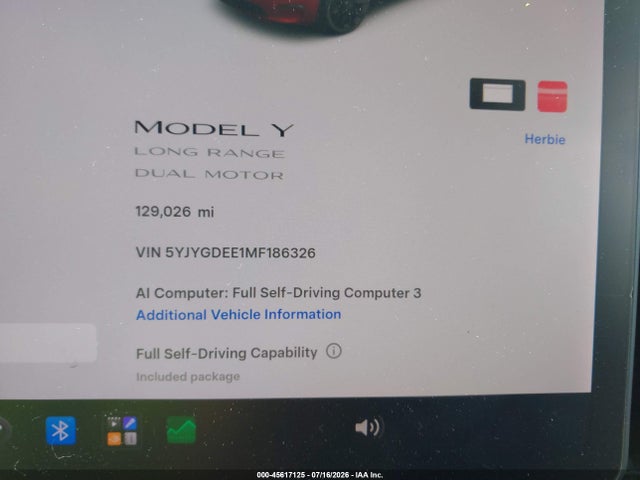 5YJYGDEE1MF186326 Tesla Model Y Long Range Dual Motor All-wheel Drive