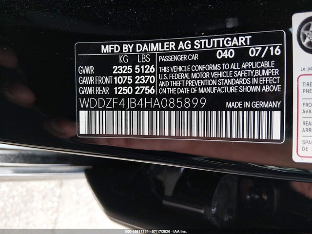 45617131 :رقم المزاد ، WDDZF4JB4HA085899 vin ، 2017 Mercedes-benz E 300 مزاد بيع