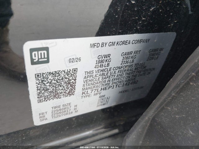 45617164 :رقم المزاد ، KL77LHEP1TC141492 vin ، 2026 Chevrolet Trax Fwd Lt مزاد بيع