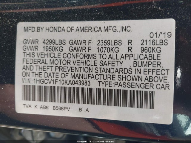 1HGCV1F10KA043983 Honda ACCORD LX