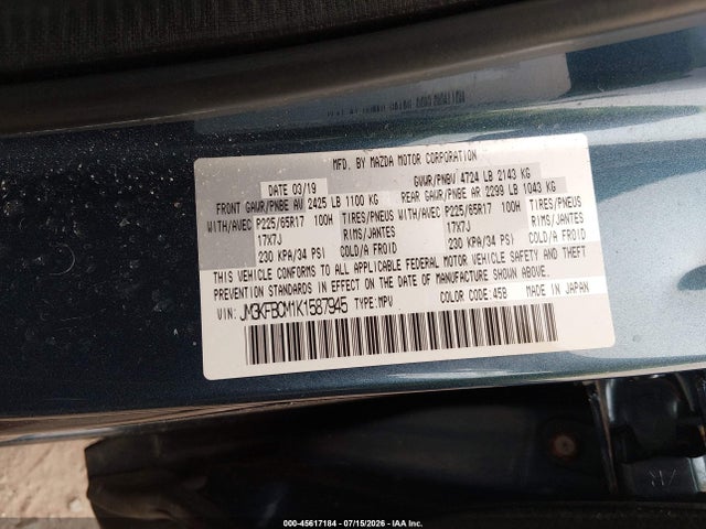 Aukcja sprzedaży 2019 Mazda Cx-5 Touring, vin: JM3KFBCM1K1587945, numer aukcji: 45617184