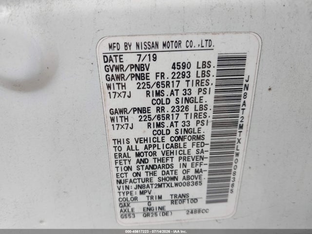 Продажа на аукционе авто 2020 Nissan Rogue S Fwd, vin: JN8AT2MTXLW008365, номер лота: 45617223