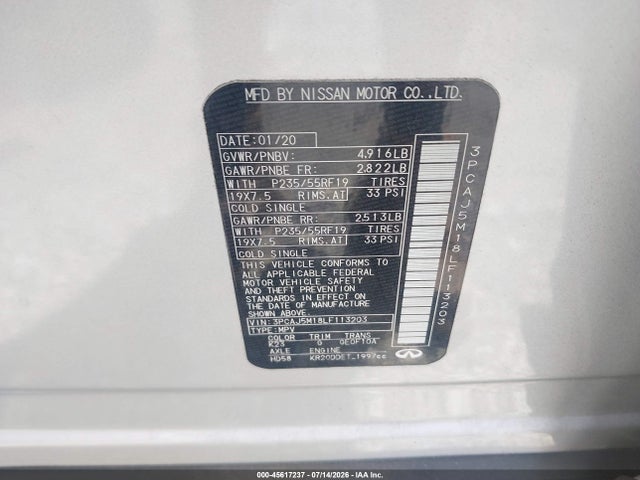Продаж на аукціоні авто 2020 Infiniti Qx50 Essential, vin: 3PCAJ5M18LF113203, номер лоту: 45617237