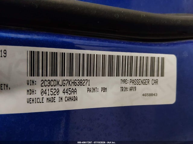 45617267 :رقم المزاد ، 2C3CDXJG7KH638271 vin ، 2019 Dodge Charger Sxt Awd مزاد بيع