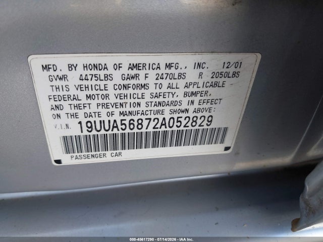 Продажа на аукционе авто 2002 Acura Tl 3.2 Type S, vin: 19UUA56872A052829, номер лота: 45617290