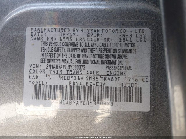 3N1AB7AP8HY380373 Nissan SENTRA S