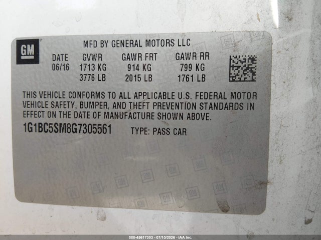 1G1BC5SM8G7305561 Chevrolet Cruze Ls Auto
