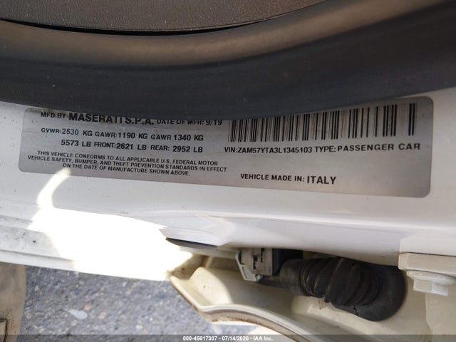 Aukcja sprzedaży 2020 Maserati Ghibli S Q4, vin: ZAM57YTA3L1345103, numer aukcji: 45617307