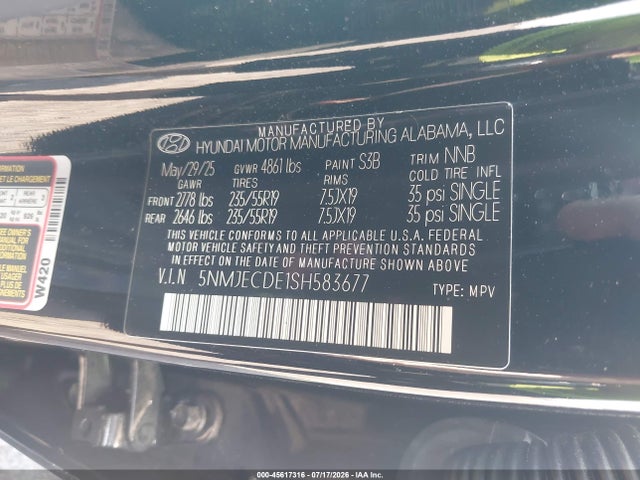 Aukcja sprzedaży 2025 Hyundai Tucson Limited, vin: 5NMJECDE1SH583677, numer aukcji: 45617316