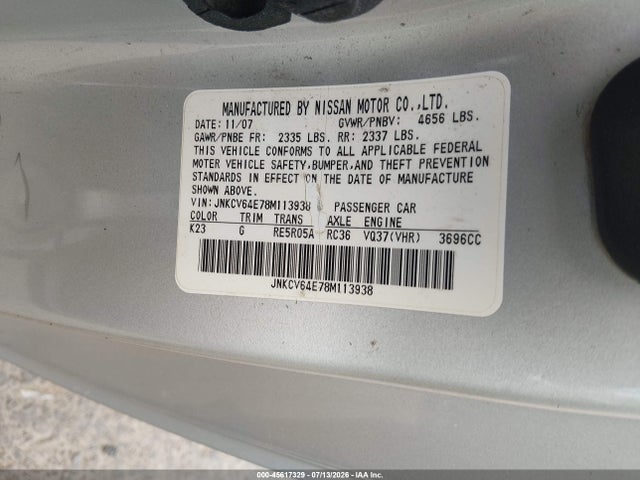 Продаж на аукціоні авто 2008 Infiniti G37 Journey, vin: JNKCV64E78M113938, номер лоту: 45617329