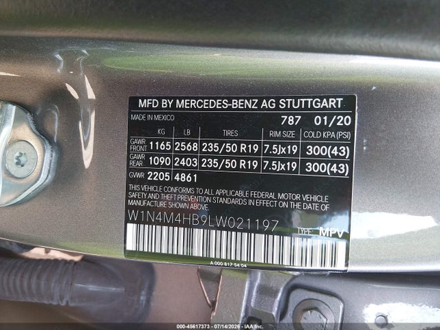 2020 Mercedes-benz Glb 250 4matic მანქანა იყიდება აუქციონზე, vin: W1N4M4HB9LW021197, აუქციონის ნომერი: 45617373