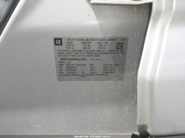 2017 Gmc Terrain Slt მანქანა იყიდება აუქციონზე, vin: 2GKFLUEK7H6321673, აუქციონის ნომერი: 45617390