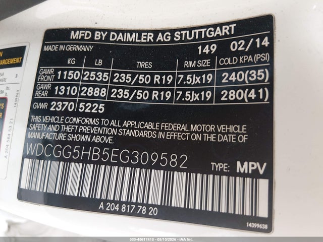 WDCGG5HB5EG309582 Mercedes-Benz GLK 350