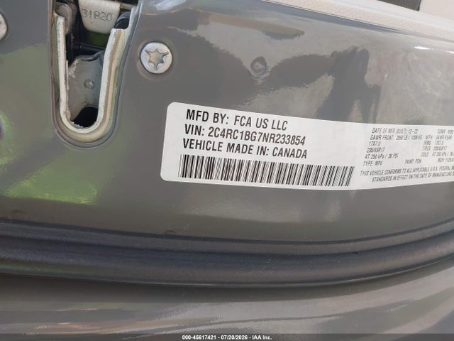 Продаж на аукціоні авто 2022 Chrysler Pacifica Touring L, vin: 2C4RC1BG7NR233854, номер лоту: 45617421