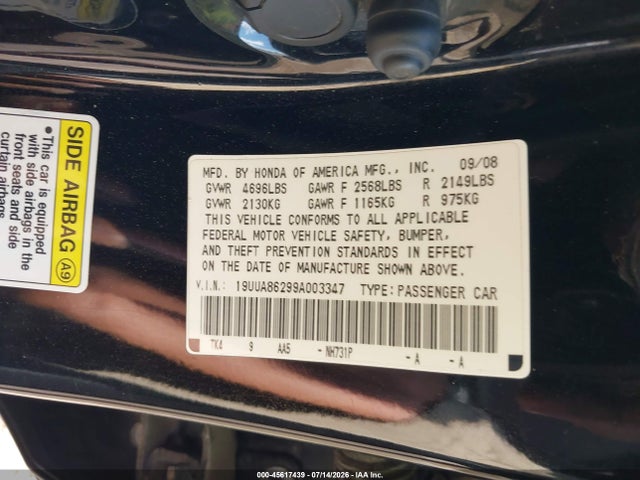 Auction sale of the 2009 Acura Tl 3.5, vin: 19UUA86299A003347, lot number: 45617439