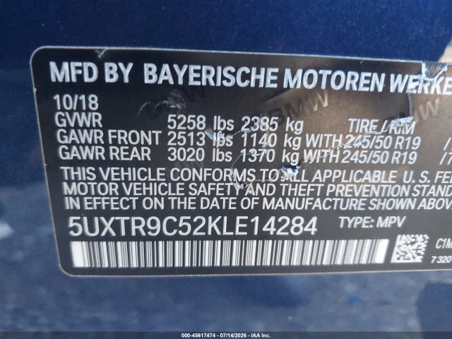 Aukcja sprzedaży 2019 Bmw X3 Xdrive30i, vin: 5UXTR9C52KLE14284, numer aukcji: 45617474