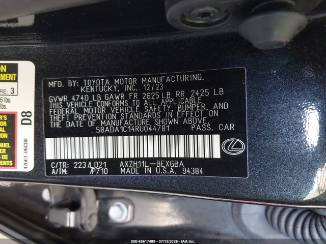 2024 Lexus Es 300h მანქანა იყიდება აუქციონზე, vin: 58ADA1C14RU044781, აუქციონის ნომერი: 45617489