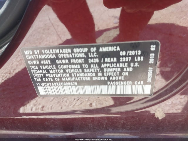Продажа на аукционе авто 2014 Volkswagen Passat 2.0l Tdi Sel Premium, vin: 1VWCN7A3XEC028679, номер лота: 45617494