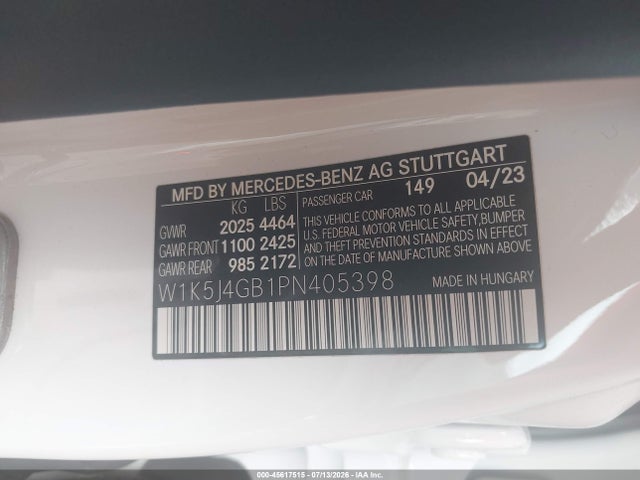 2023 Mercedes-benz Cla 250 Coupe მანქანა იყიდება აუქციონზე, vin: W1K5J4GB1PN405398, აუქციონის ნომერი: 45617515