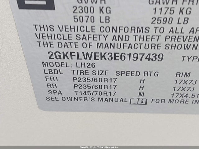 Aukcja sprzedaży 2014 Gmc Terrain Sle-2, vin: 2GKFLWEK3E6197439, numer aukcji: 45617532
