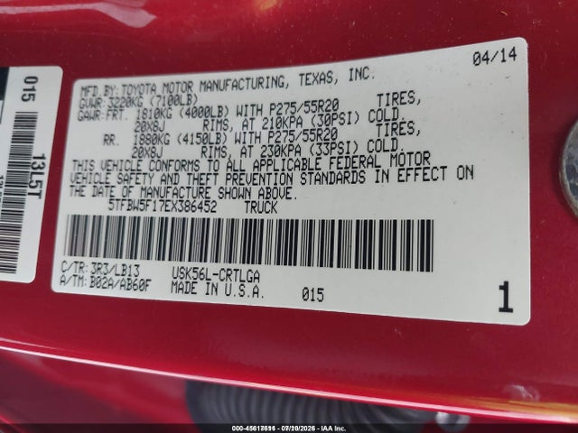 Продаж на аукціоні авто 2014 Toyota Tundra Limited 5.7l V8, vin: 5TFBW5F17EX386452, номер лоту: 45617611
