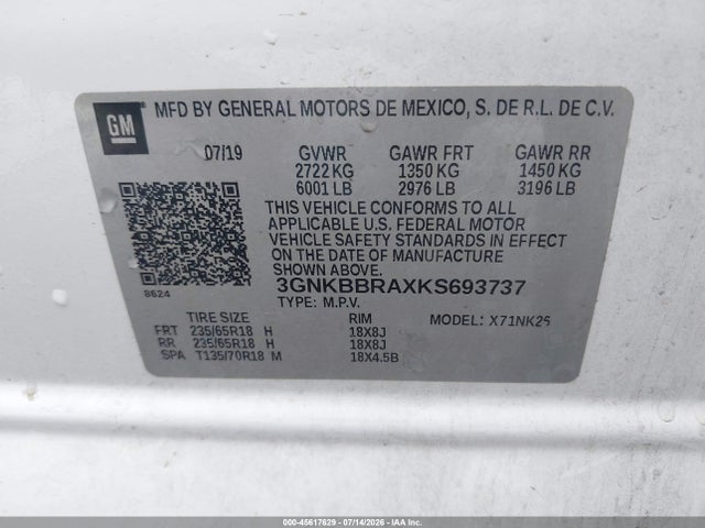 3GNKBBRAXKS693737 Chevrolet Blazer