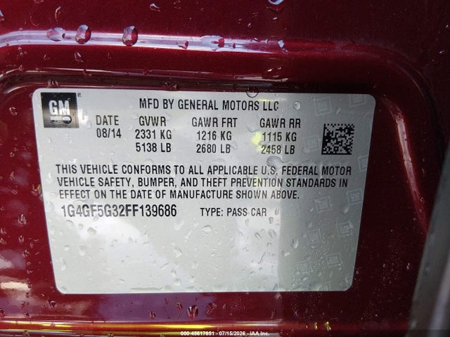 Продажа на аукционе авто 2015 Buick Lacrosse Premium Ii, vin: 1G4GF5G32FF139686, номер лота: 45617651
