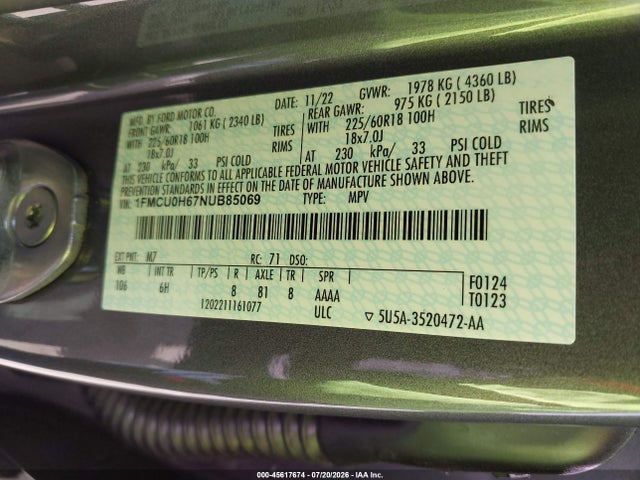 Ford ESCAPE SEL 2022 1FMCU0H67NUB85069 Image 9