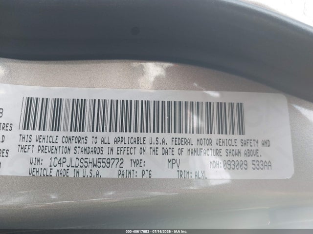 2017 Jeep Cherokee Limited მანქანა იყიდება აუქციონზე, vin: 1C4PJLDS5HW559772, აუქციონის ნომერი: 45617683