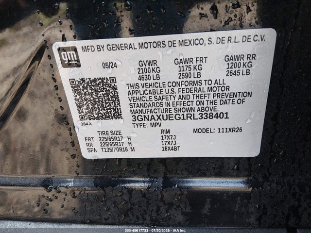 2024 Chevrolet Equinox Awd Lt მანქანა იყიდება აუქციონზე, vin: 3GNAXUEG1RL338401, აუქციონის ნომერი: 45617733